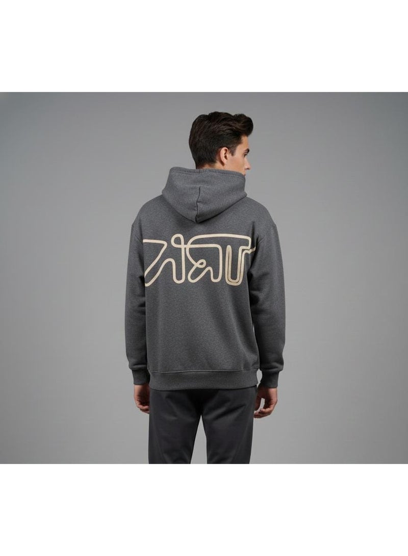 Gray fur hoodie with finger hole, made from a distinctive and elegant material.